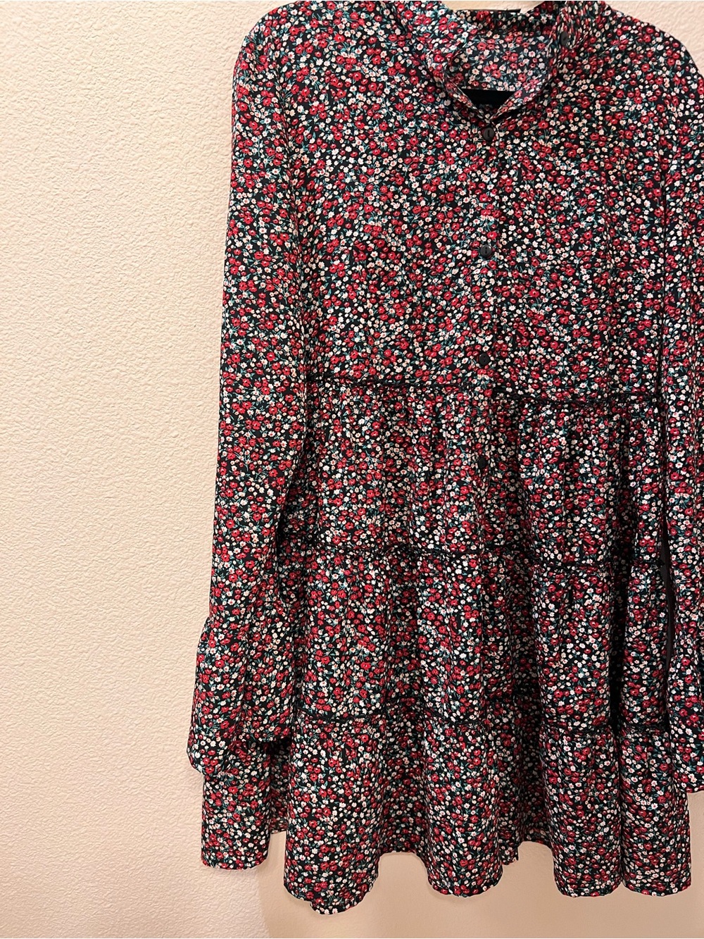 Boohoo Red Multi Floral Tiered Skater Mini Dresses
